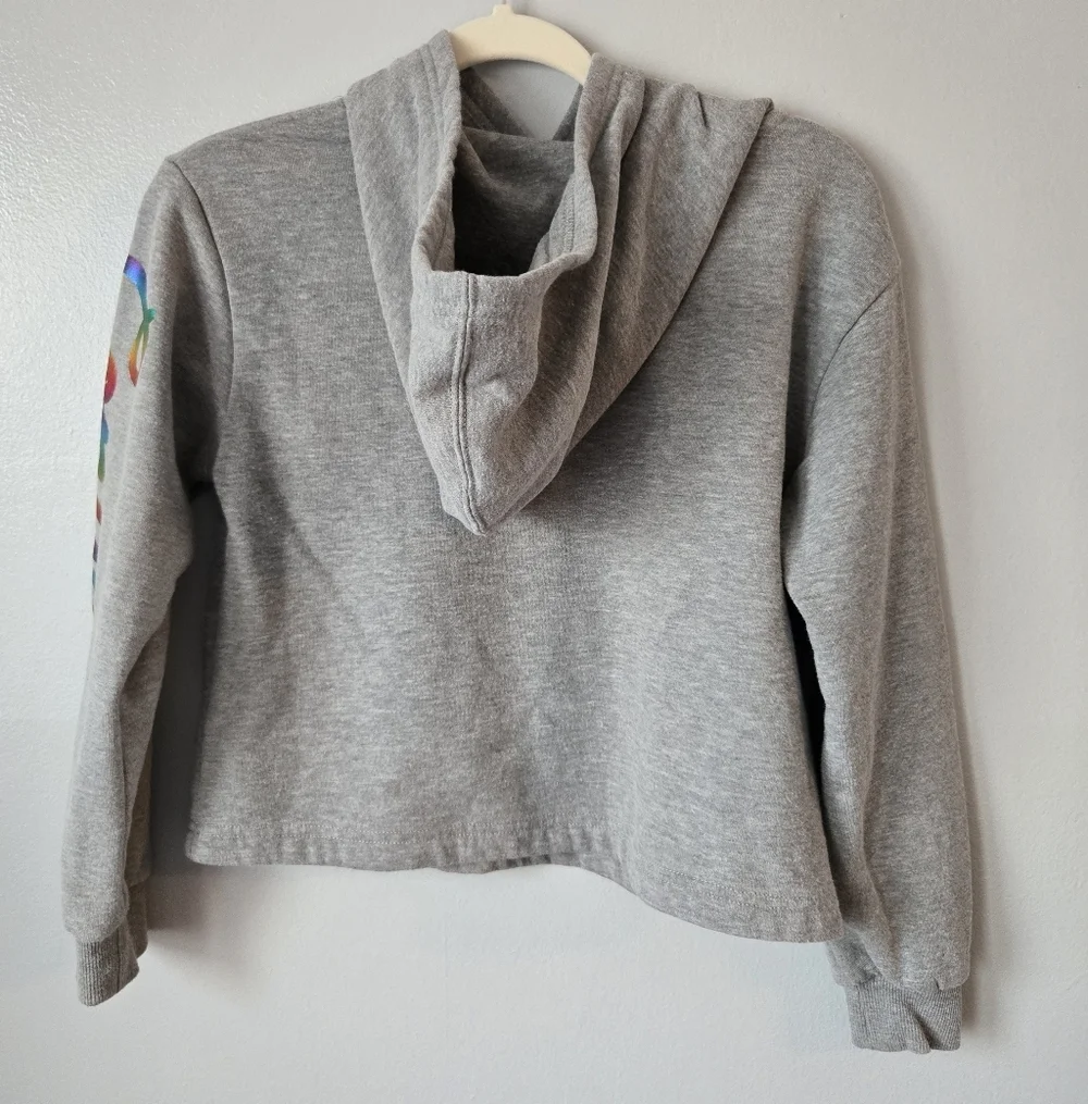 Converse Girls Bundle: 2 Gray Cropped Hoodies Size Large 12-13 Rainbow & Pastel